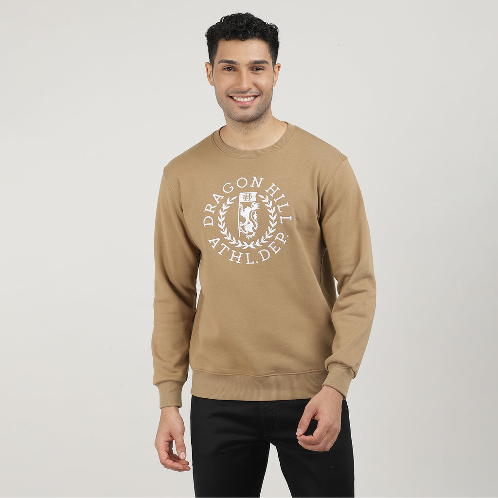 Khaki Varsity Round Neck Sweatshirt