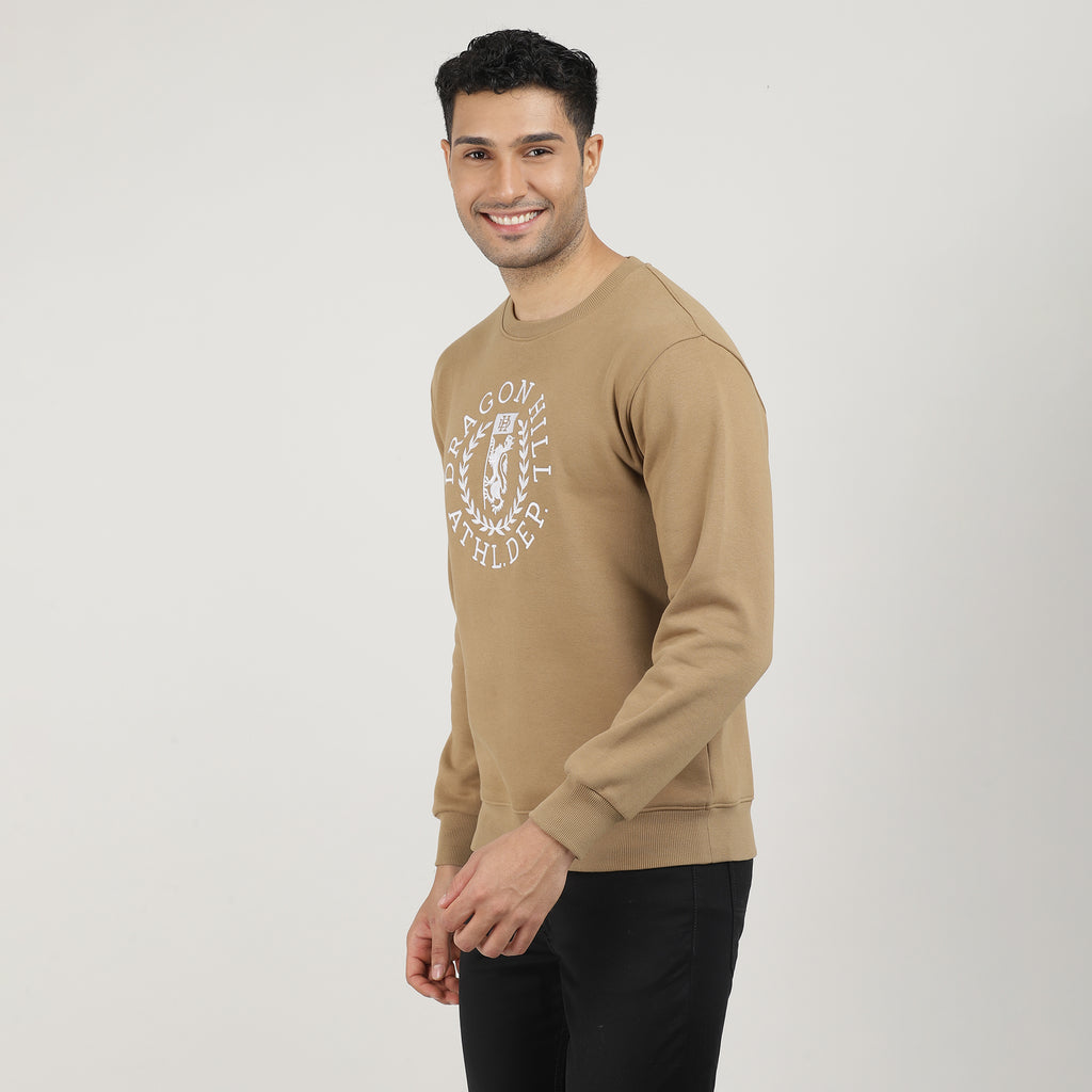 Khaki Varsity Round Neck Sweatshirt