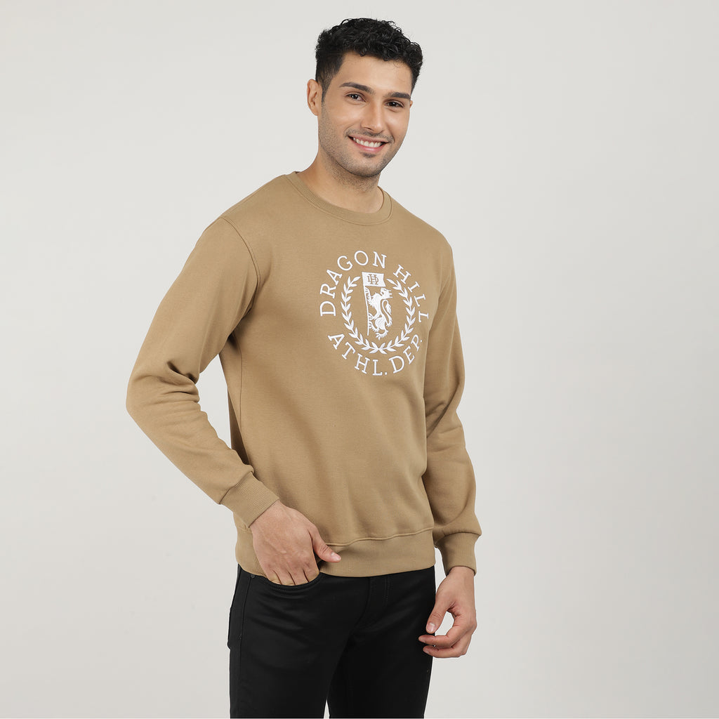 Khaki Varsity Round Neck Sweatshirt