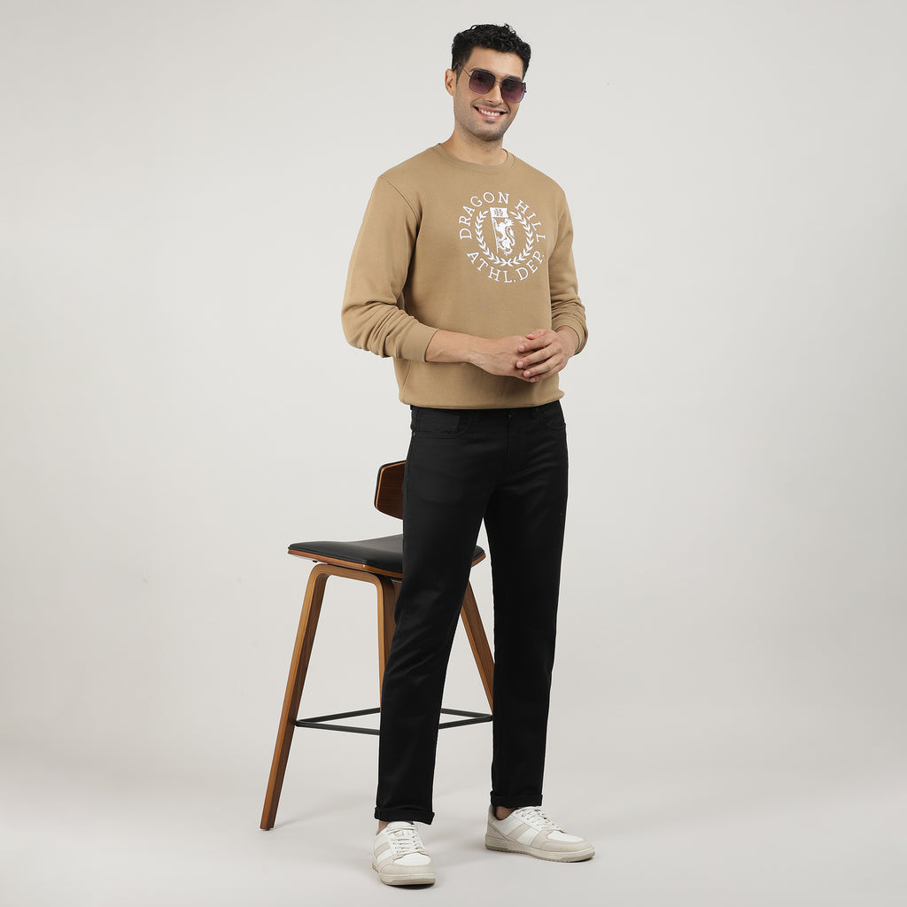 Khaki Varsity Round Neck Sweatshirt