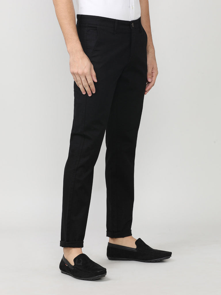 Black Dobby Lycra Slim Fit Cotton Trouser