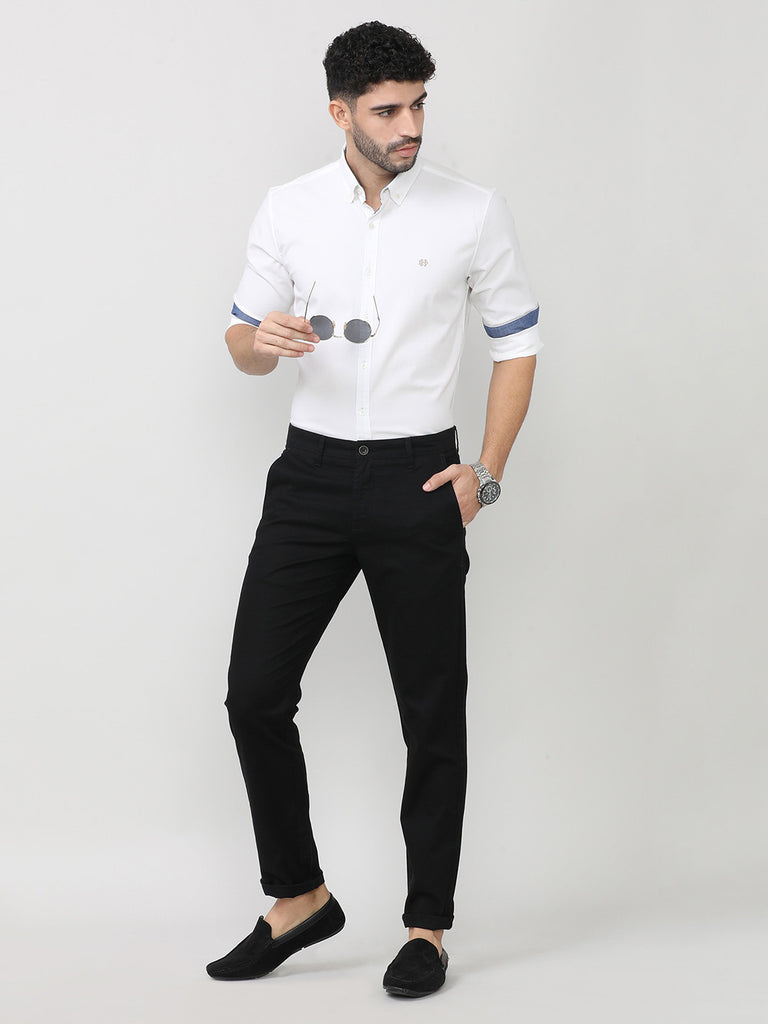 Black Dobby Lycra Slim Fit Cotton Trouser