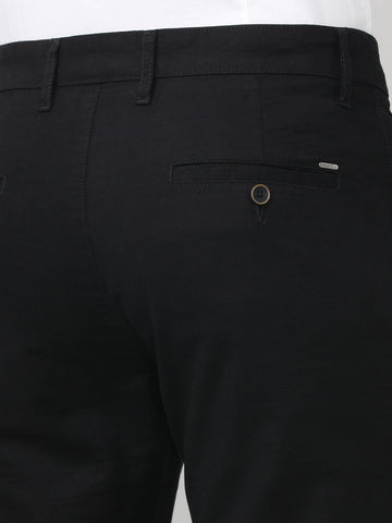 Black Dobby Lycra Slim Fit Cotton Trouser