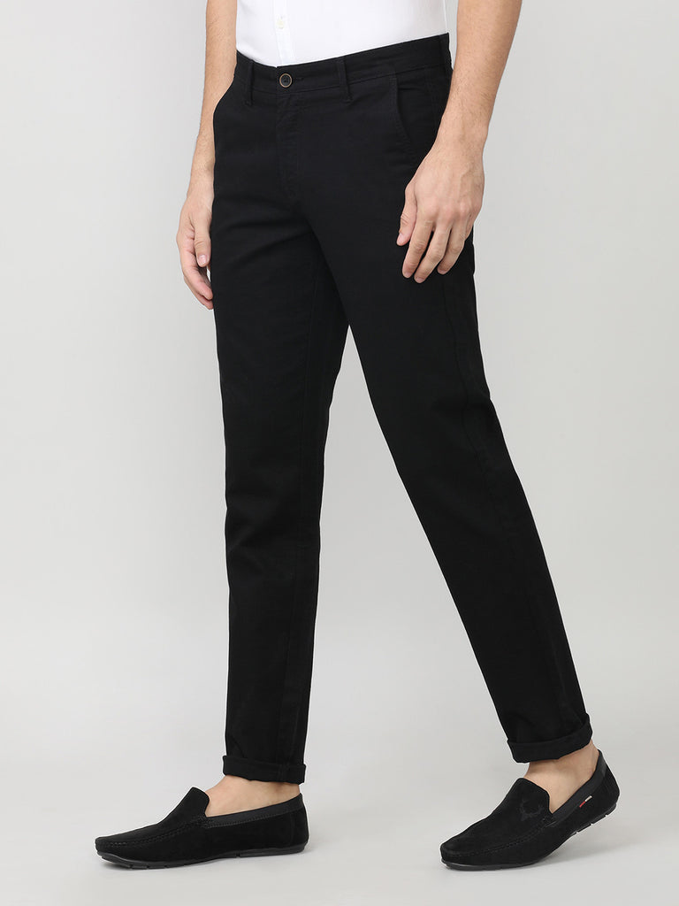 Black Dobby Lycra Slim Fit Cotton Trouser