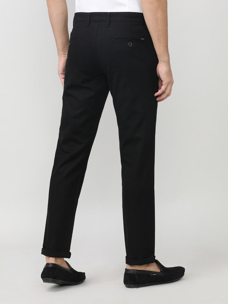 Black Dobby Lycra Slim Fit Cotton Trouser