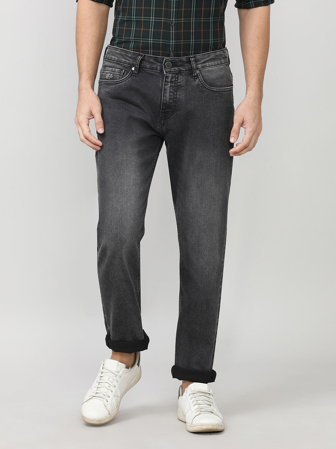 Black Stone Wash Slim Straight Denim