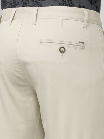 Beige Twill Lycra Slim Fit Cotton Trouser