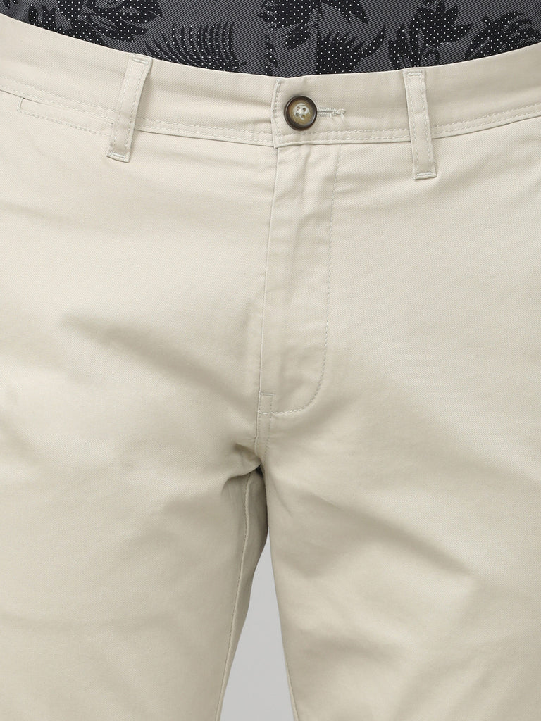 Beige Twill Lycra Slim Fit Cotton Trouser