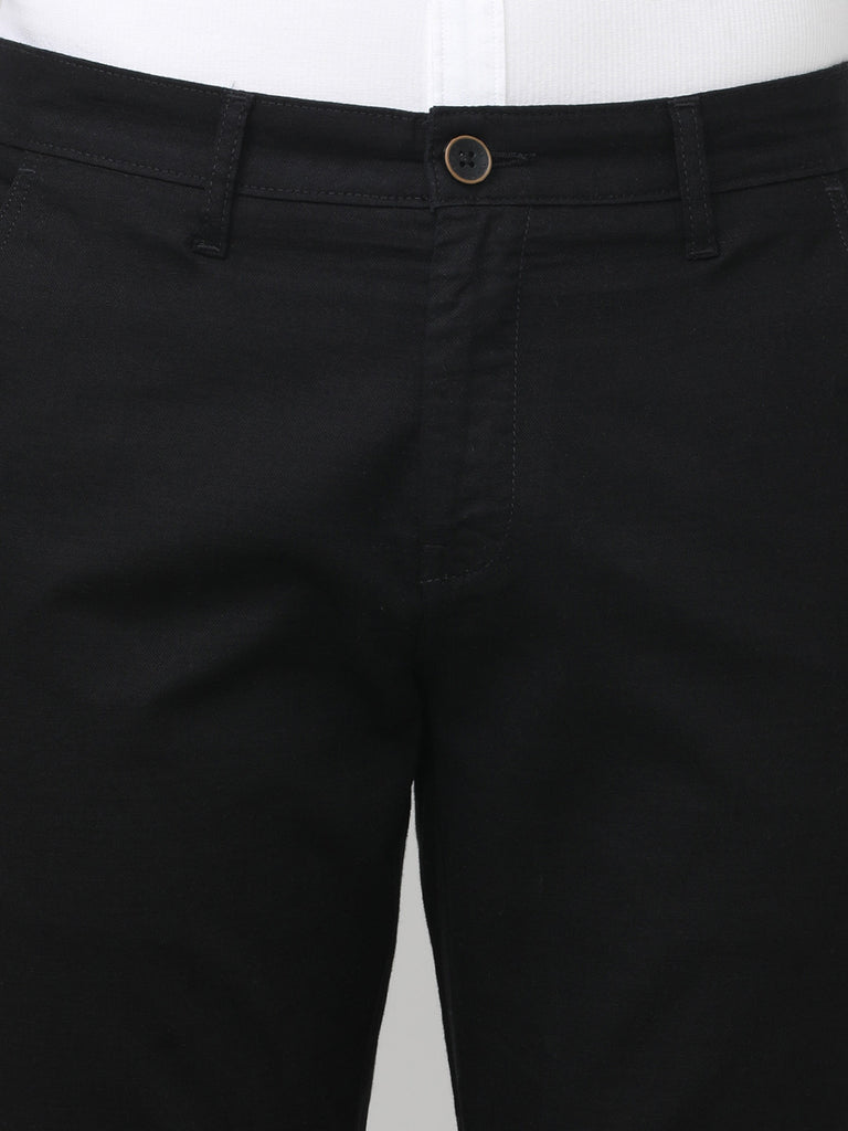 Black Dobby Lycra Slim Fit Cotton Trouser