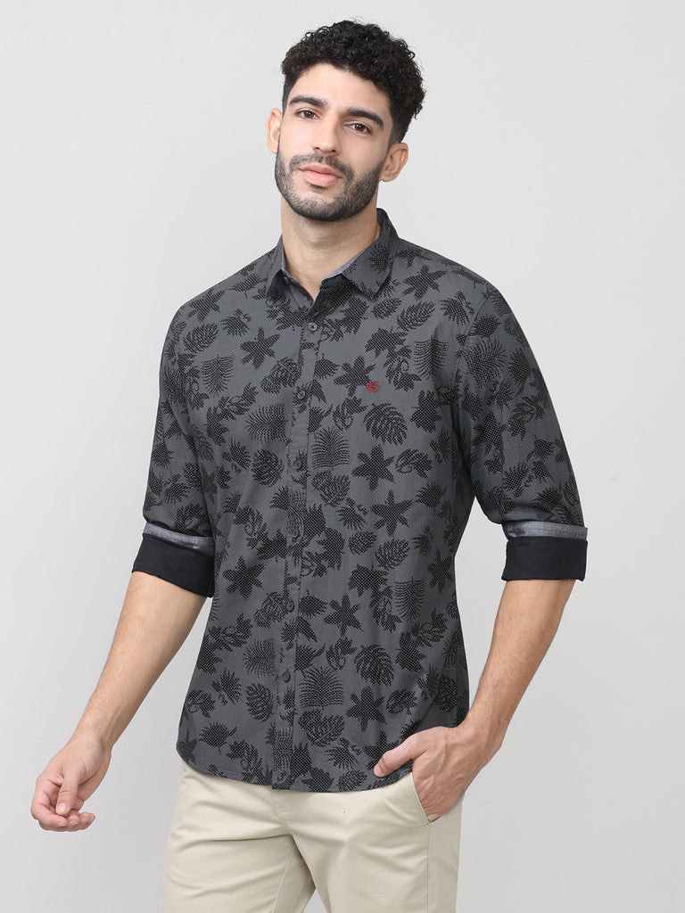 Black Poplin Printed Shirt