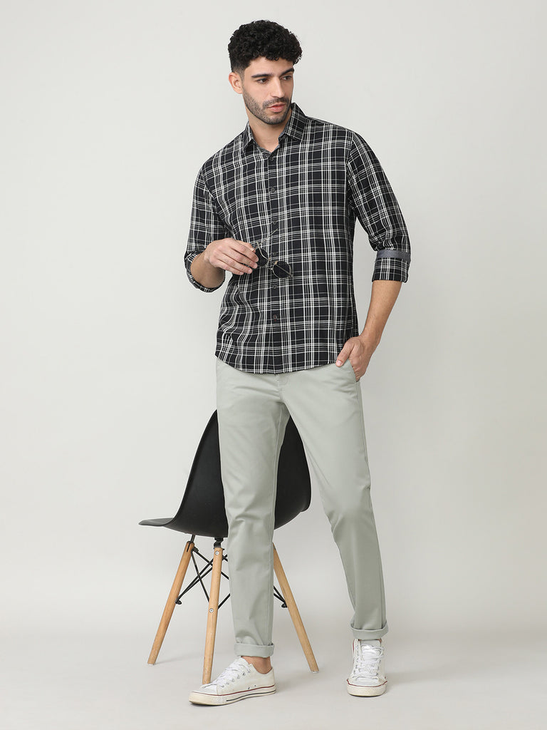 Black Fine Twill Checks Shirt