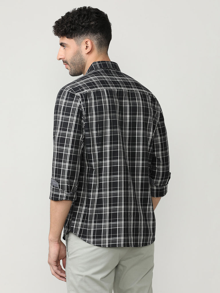 Black Fine Twill Checks Shirt