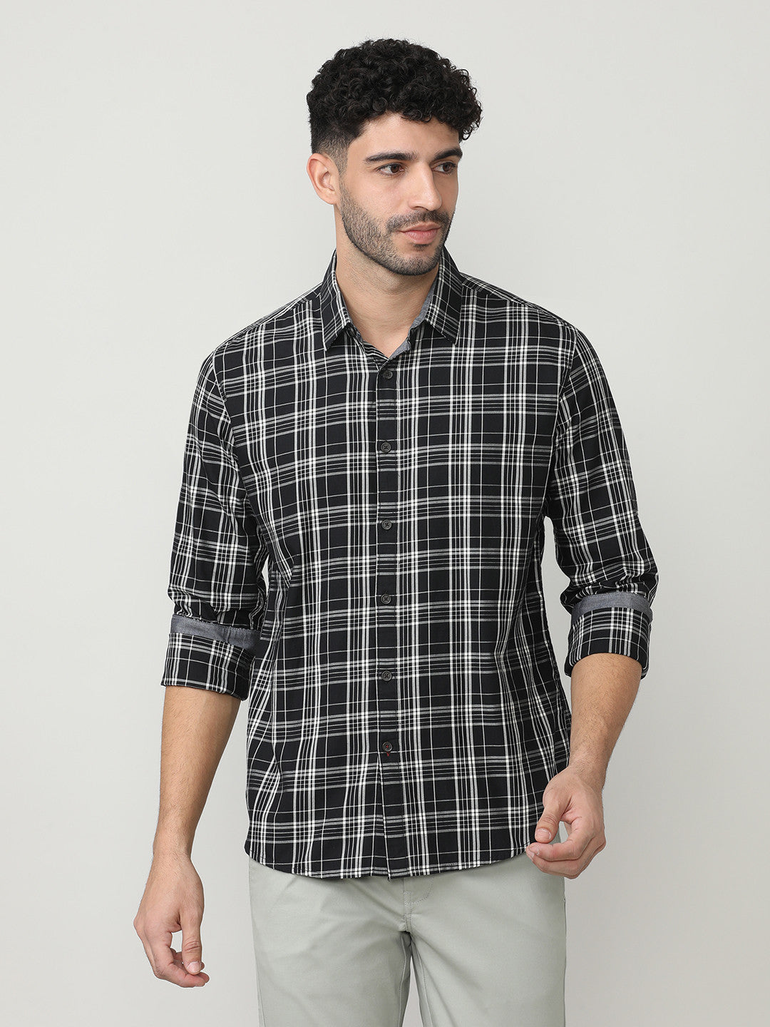 Black Fine Twill Checks Shirt