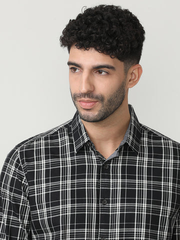 Black Fine Twill Checks Shirt