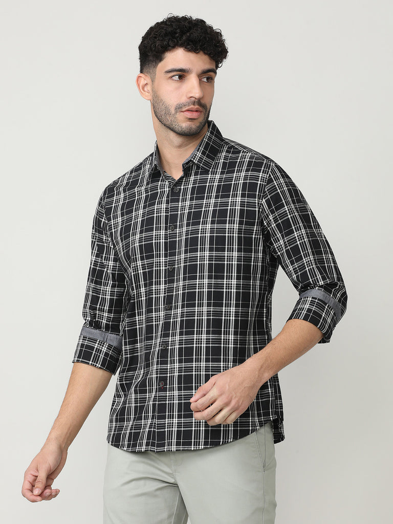 Black Fine Twill Checks Shirt