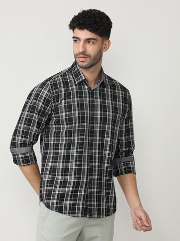 Black Fine Twill Checks Shirt