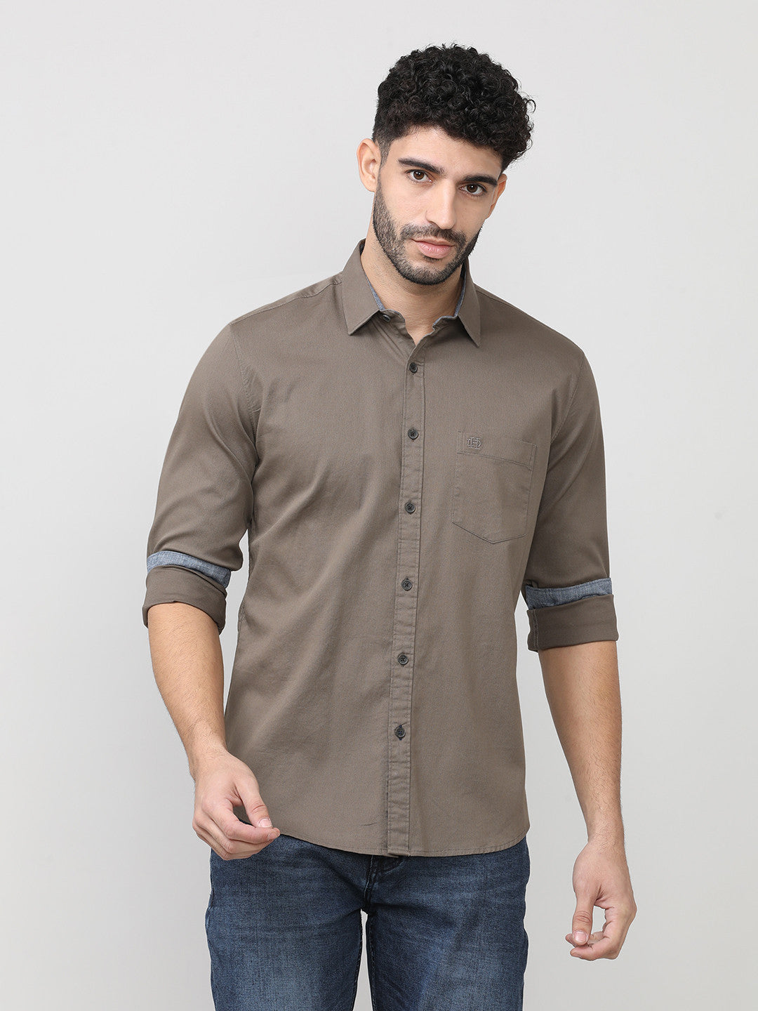 Dark Wood Dobby Lycra Plain Shirt With Pocket