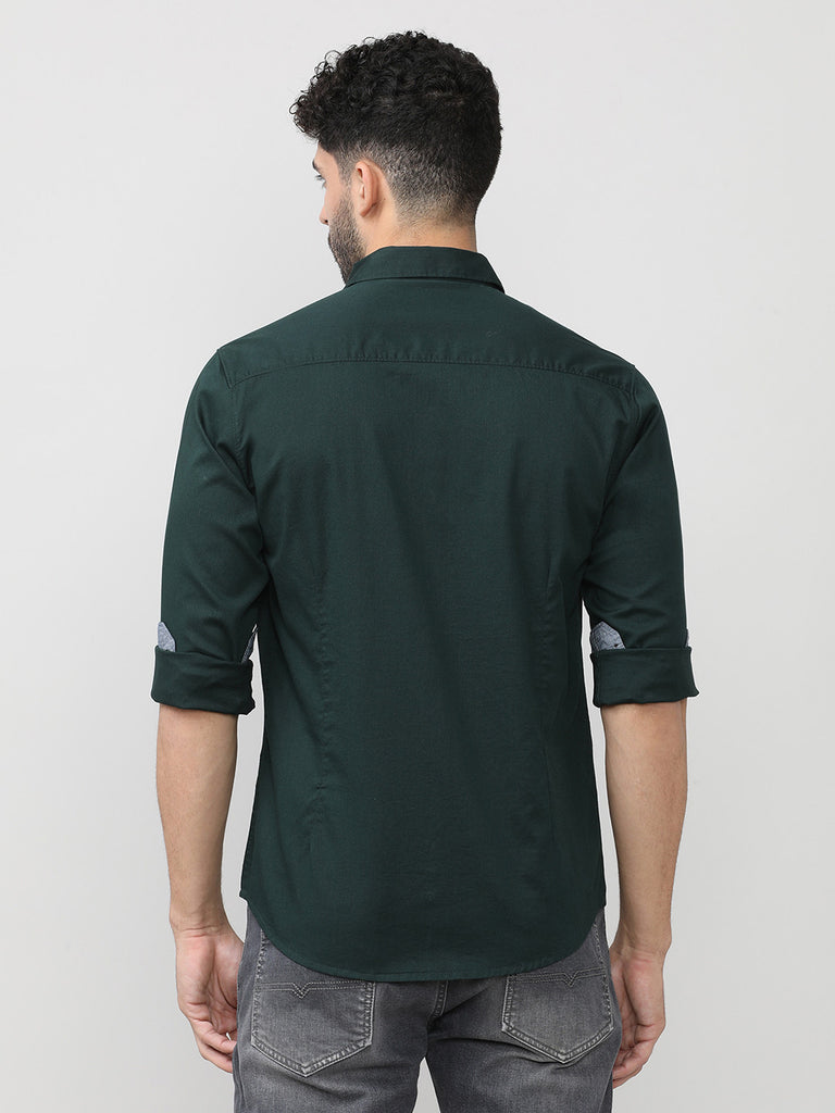 Forest Green Dobby Lycra Plain Shirt With Pocket