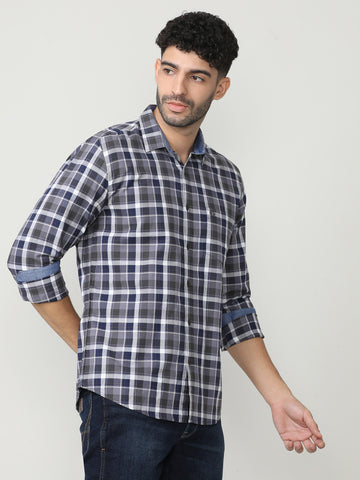 Navy Oxford Checks Shirt With Pocket