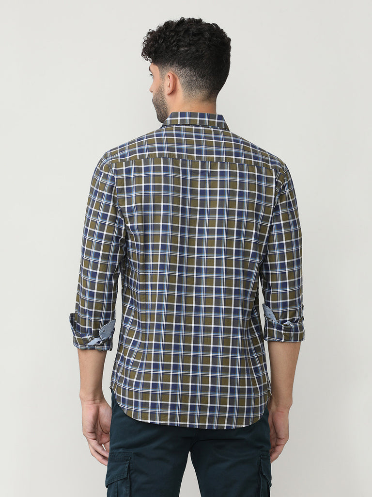 Olive Oxford Checks Shirt With Pocket