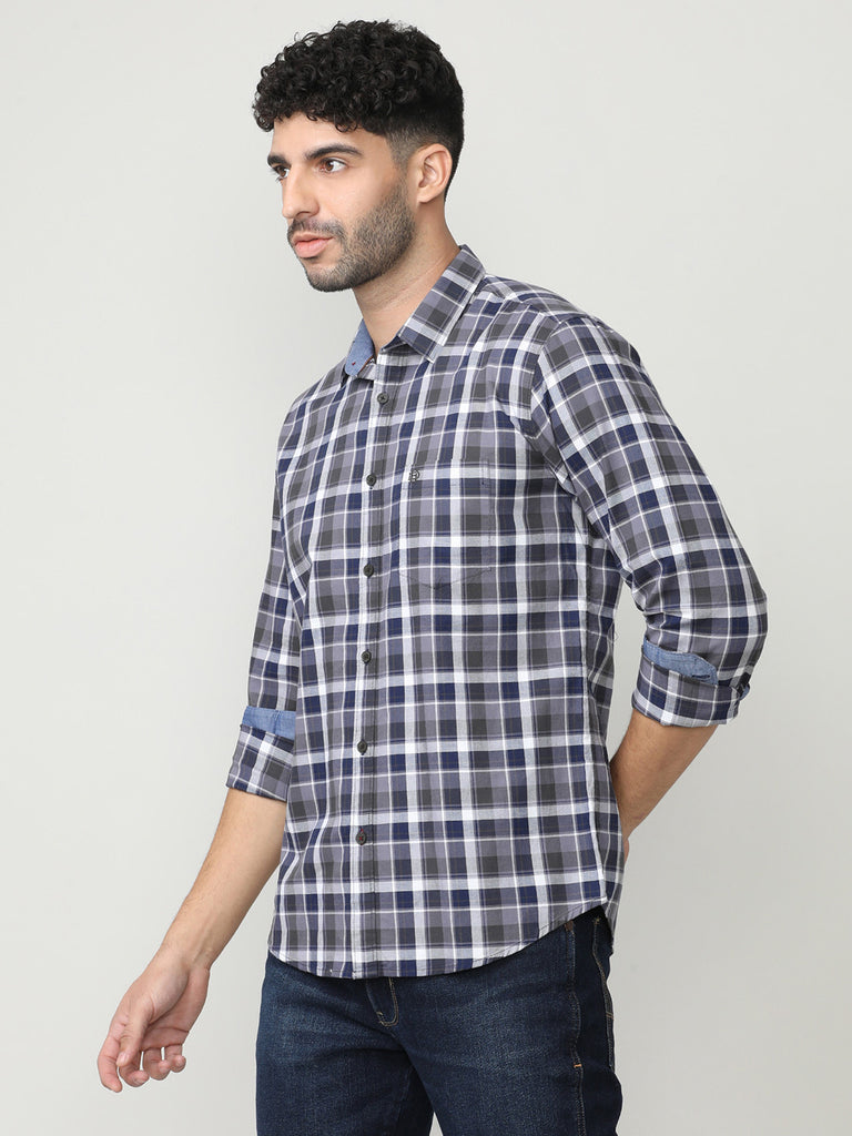 Navy Oxford Checks Shirt With Pocket