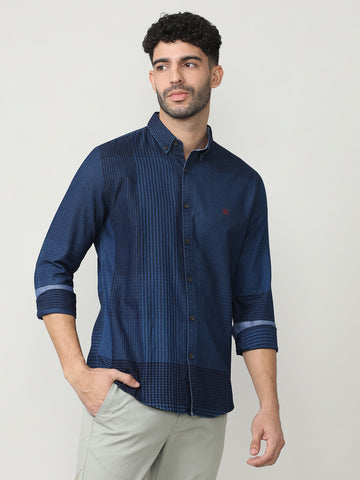 Deep Indigo Checks Shirt With Button Down Collar