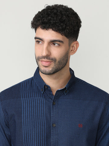 Deep Indigo Checks Shirt With Button Down Collar