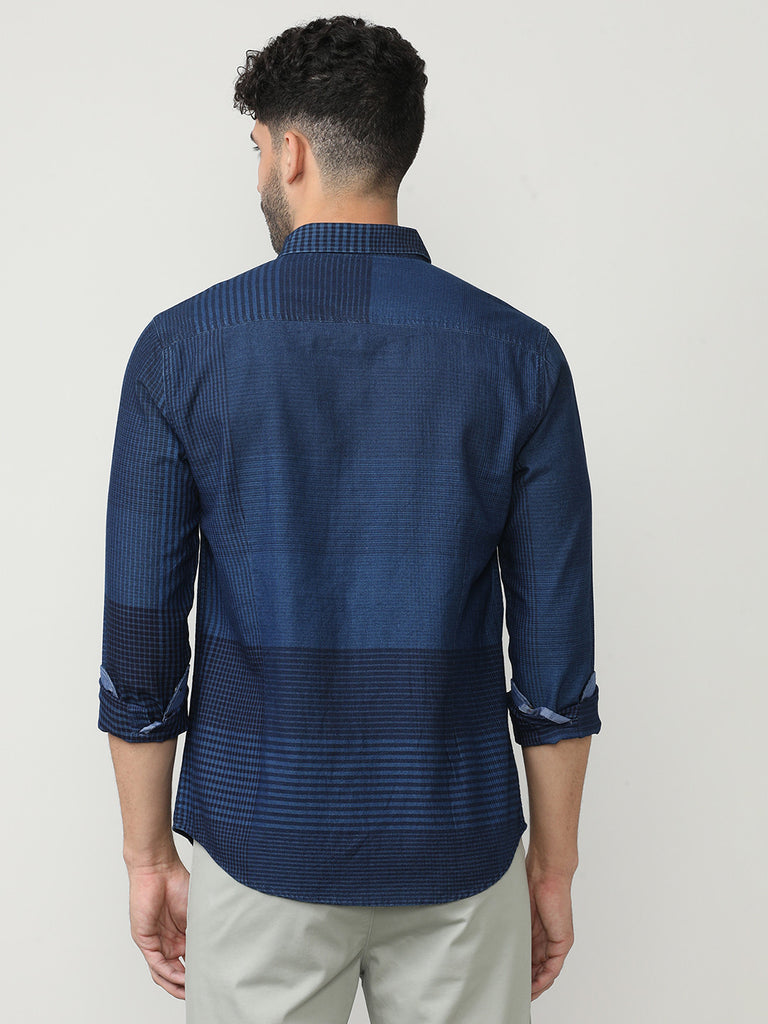 Deep Indigo Checks Shirt With Button Down Collar