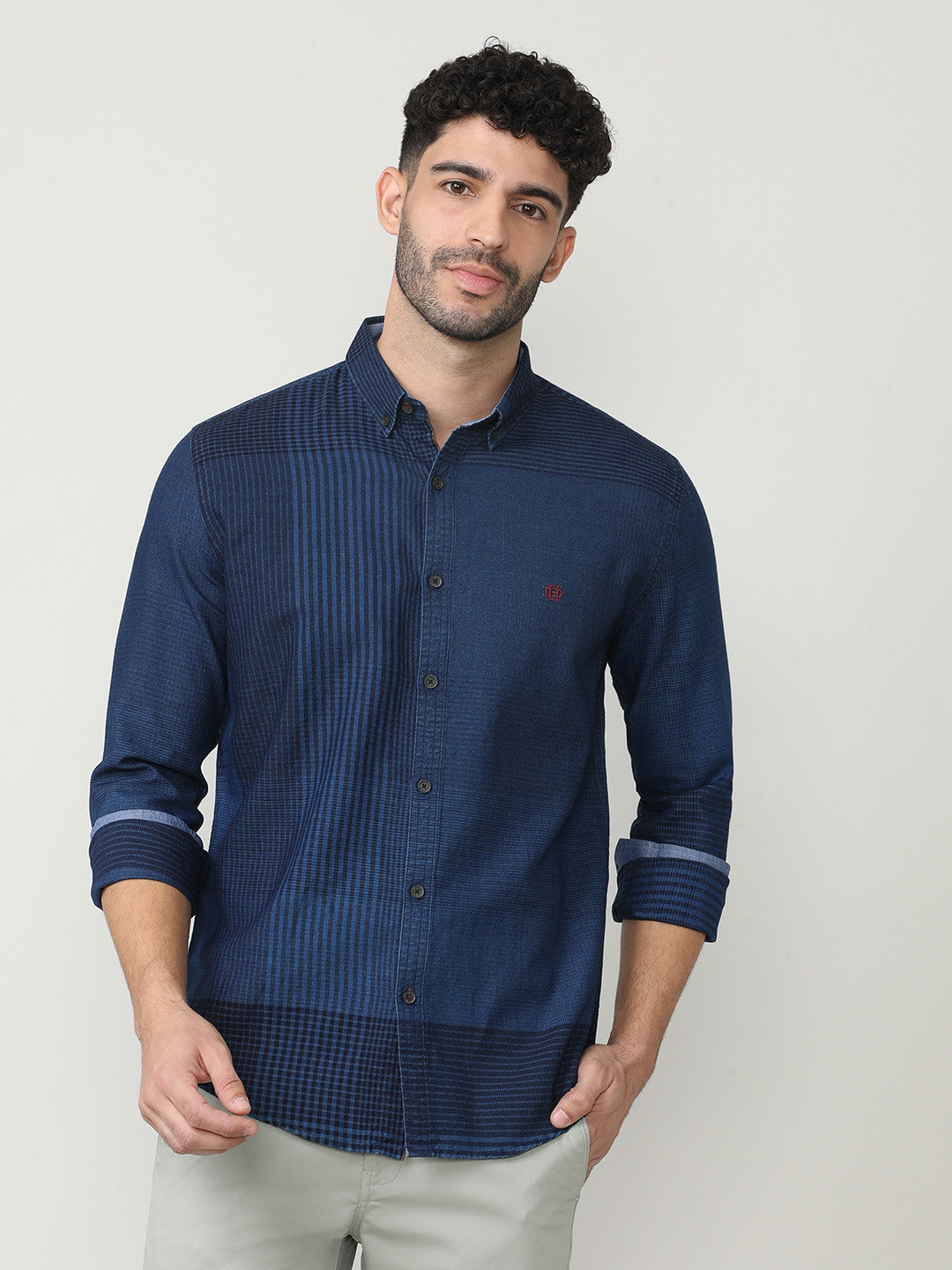 Deep Indigo Checks Shirt With Button Down Collar