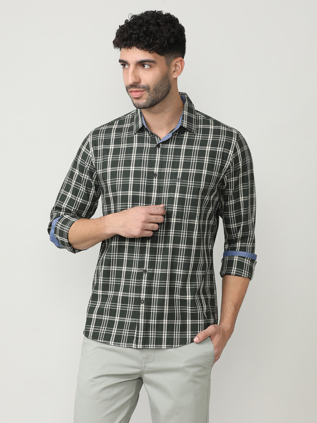 Bottle Green Oxford Checks Shirt With Pocket