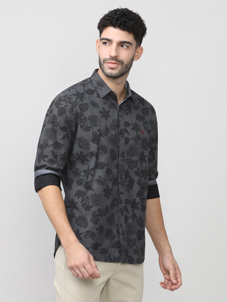 Black Poplin Printed Shirt