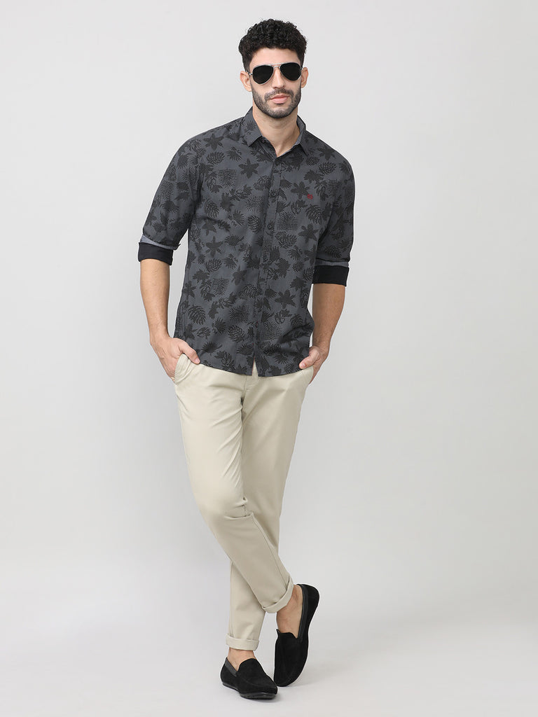 Black Poplin Printed Shirt