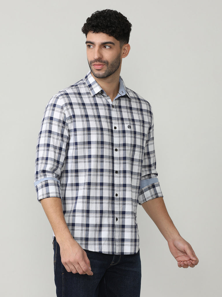 White Oxford Checks Shirt With Pocket