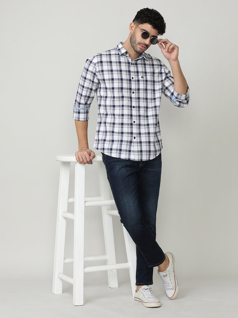 White Oxford Checks Shirt With Pocket