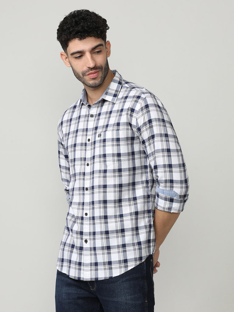 White Oxford Checks Shirt With Pocket