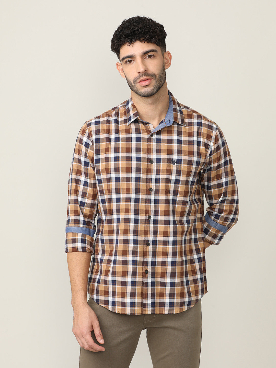 Wood Brown Oxford Checks Shirt With Pocket