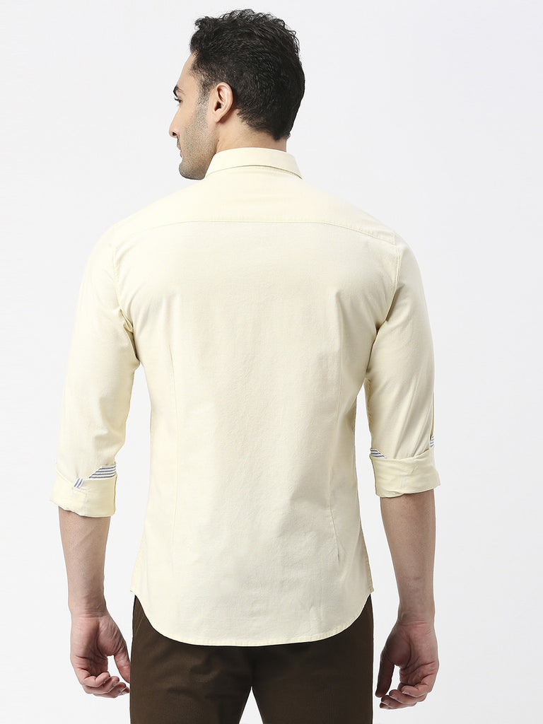 Light Yellow Oxford Plain Shirt With Button Down collar