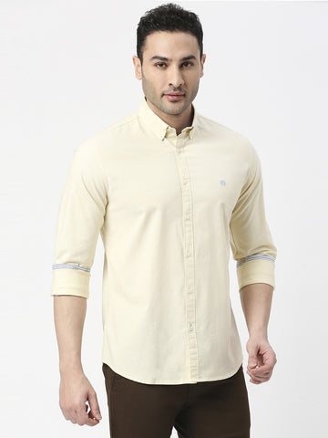 Light Yellow Oxford Plain Shirt With Button Down collar