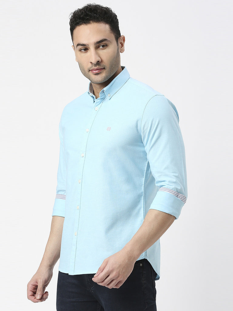 Turquoise Oxford Plain Shirt With Button Down Collar