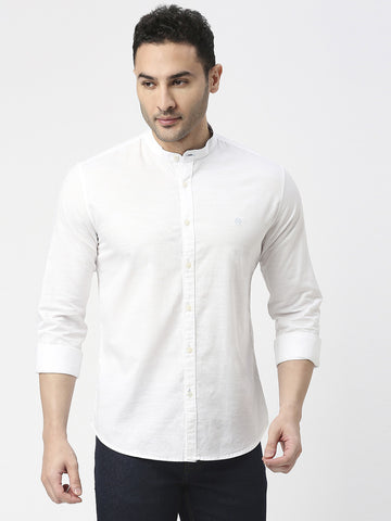 White Oxford Plain Shirt With Mandarin Collar