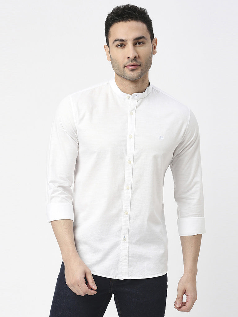 White Oxford Plain Shirt With Mandarin Collar