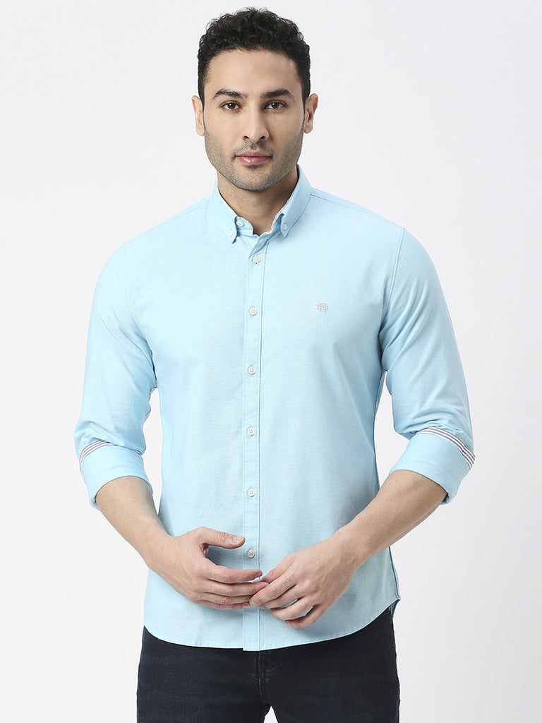 Turquoise Oxford Plain Shirt With Button Down Collar