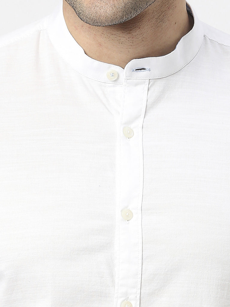 White Oxford Plain Shirt With Mandarin Collar