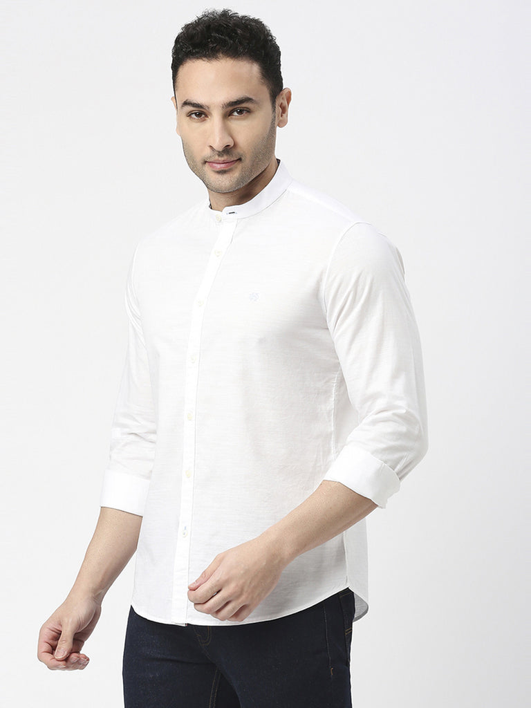 White Oxford Plain Shirt With Mandarin Collar