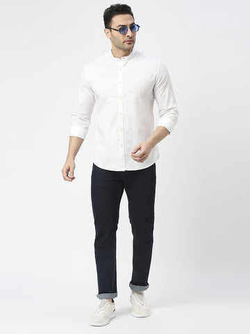 White Oxford Plain Shirt With Mandarin Collar