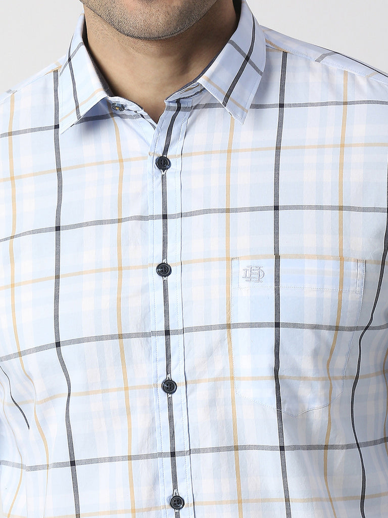 Sky  Blue Poplin Checked Shirt With Pocket