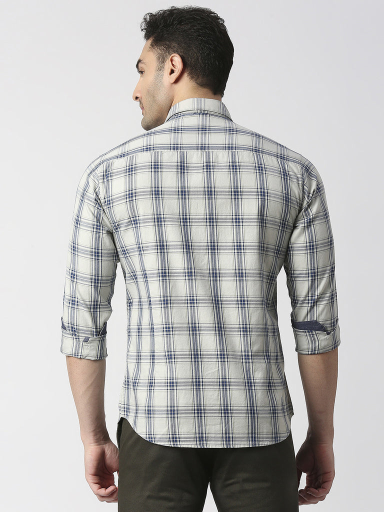 Light Olive Fine Twill Checked Shirt With Pocket