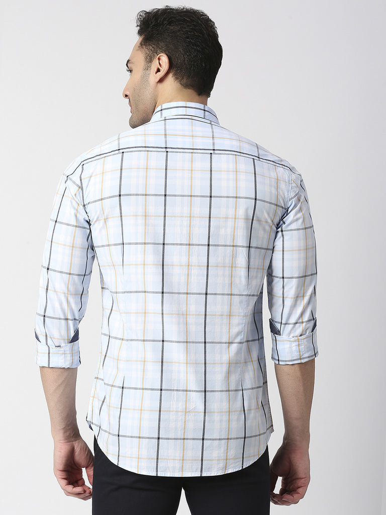 Sky  Blue Poplin Checked Shirt With Pocket