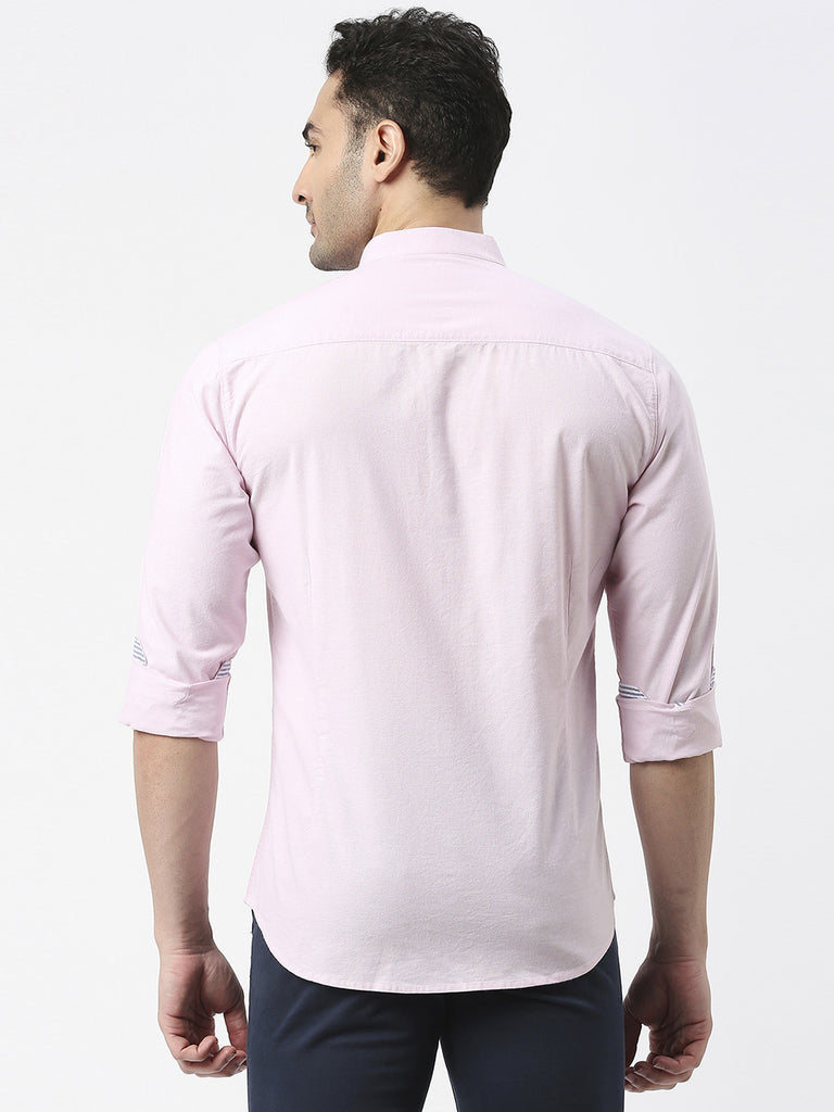 Iced Pink Oxford Plain Shirt With Mandarin Collar