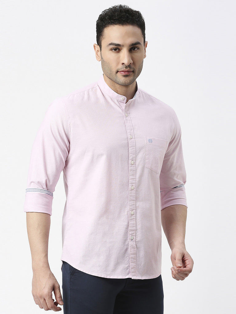 Iced Pink Oxford Plain Shirt With Mandarin Collar